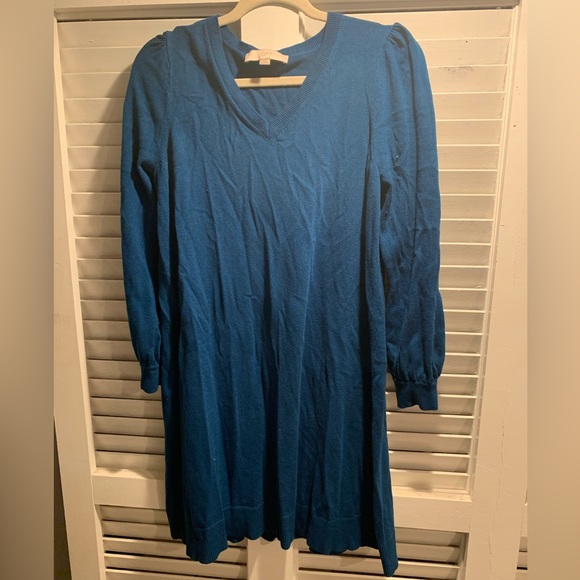 Large Cobalt Blue Ann Taylor Loft Lightweight Sweater Dress - Picture 1 of 6